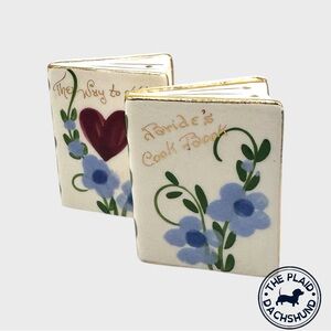 Vintage MCM Ceramic Book Shakers with Floral Design